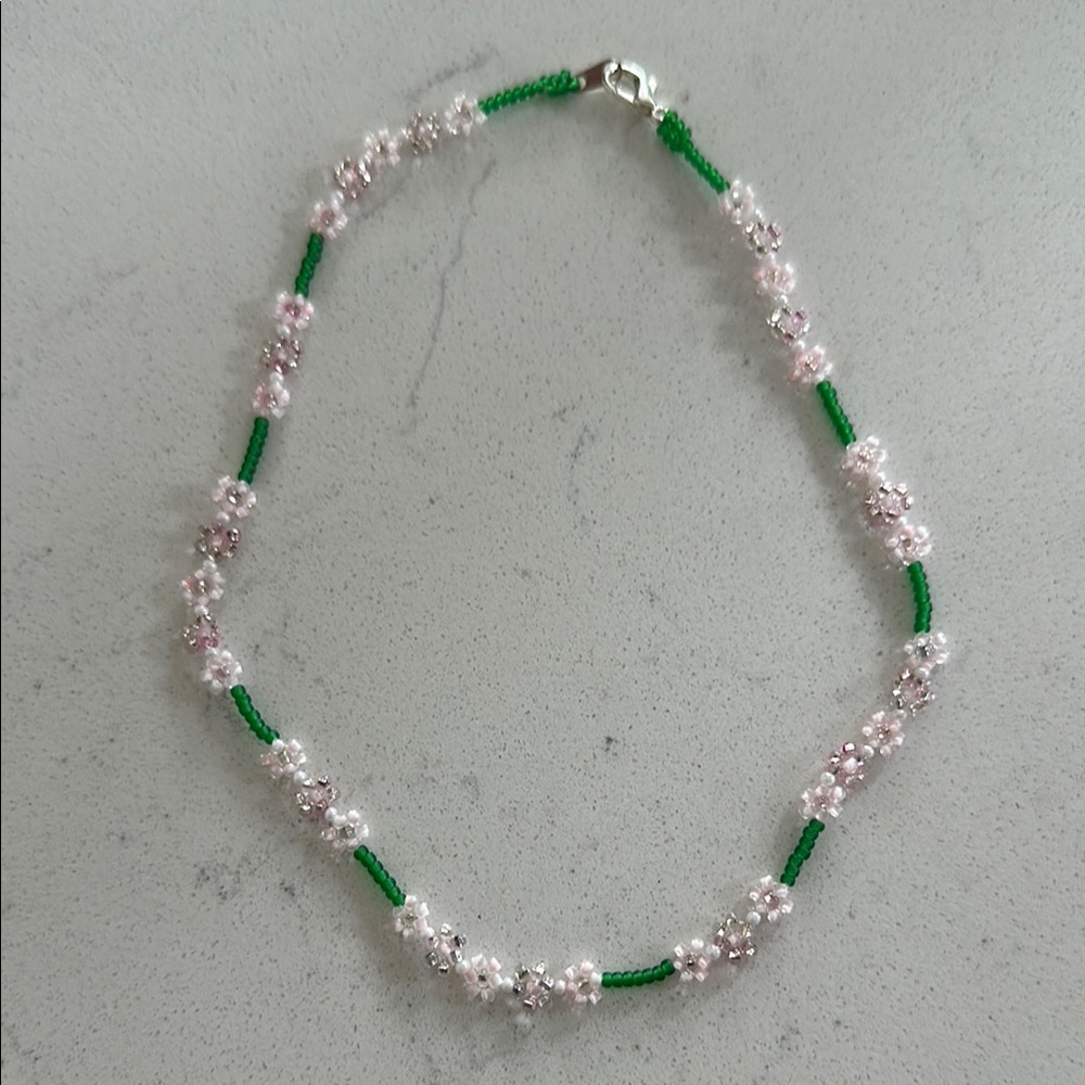 Green and Pink Beaded Necklace